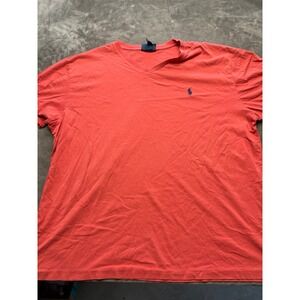 Polo Ralph Lauren Mens XL Coral V Neck Short Sleeve T Shirt Pony Logo